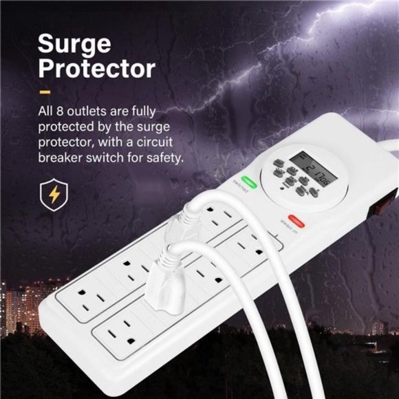 8-Outlet Power Strip with Digital Timer (4 Outlets Timed, 4 Outlets Always On) - Picture 5 of 6